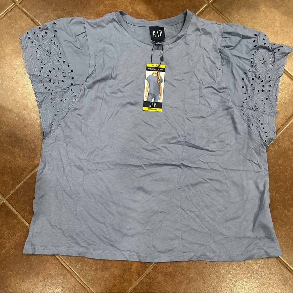 GAP Women's Blue Eyelet Sleeve Top